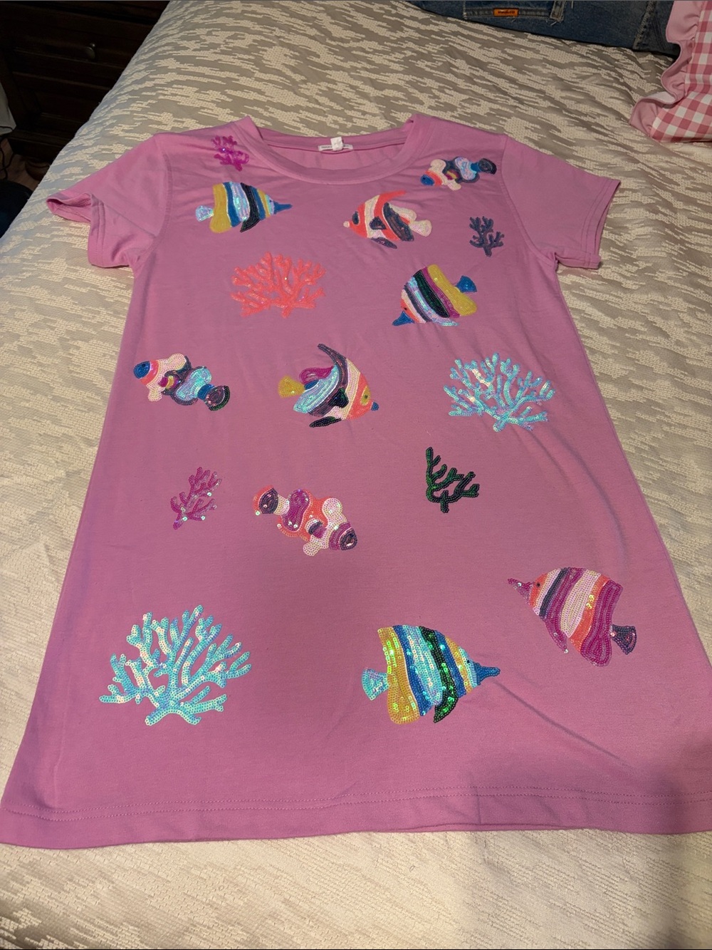 Women’s Pink Sequin Fish T-Shirt Dress